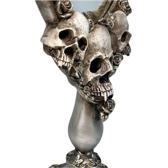 Gothic Skull Roses Floral Standing Mirror Silver Tone Vanity Table Top Decor - Picture 5 of 10